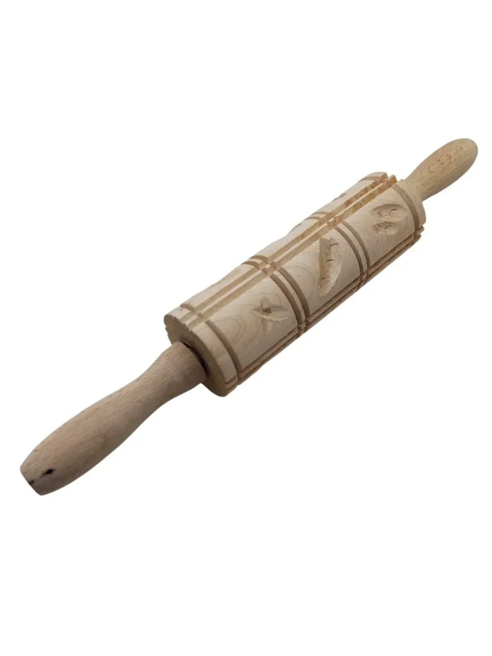 NEW Springerle Wooden Rolling Pin Embossed Cookie Dough Floral Leaf Beachwood